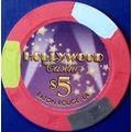 Hollywood. $5 Casino Chip. Ledyard, CT. M18.