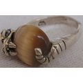Brown cat eye silver ring