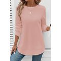 Gossamer Pink Rounded Hem Waffle Long Sleeve Top