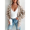 Brown Checkered Open Front Drop Shoulder Cardigan