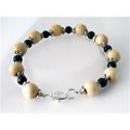 Bracelet #JB012 wooden beads silver caps 8 inch...