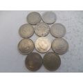 Spain - 10 differently dated - 5 pesetas coins ...