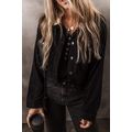Black Fleece Lined Button-up Collared Corduroy ...