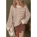 Khaki Stripe Checkerboard Drop Shoulder Balloon...
