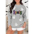 Gray Spooky Halloween Ghost Sequin Patched Swea...