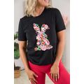 Black Floral Rabbit Graphic Easter Fashion Tee
