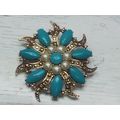 Vintage Monet Faux Turquoise and Pearl Gold Ton...
