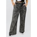 Black Plus Size Tie Dye Drawstring Splicing Wid...