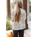 Leopard Smocking Detail Bubble Sleeve Blouse
