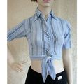Vintage 1970 Blue Striped Crop Tie Top Size 8 N...