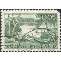 FINLAND, SHIP, Rowingboat by lake, green 1963, ...