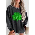 Black Sequin Embroidered Clover Corded Sweatshirt