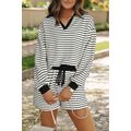 Black Stripe Collared Long Sleeve Top and Draws...
