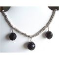 Necklace silver & fire polished faceted black b...
