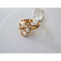 18k GOLD PLATED SIZE 8 THREE PEARL CLEAR CZ ACCENT COCKTAIL RING