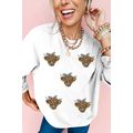 White Sequin Heifer Patched Drop Shoulder Sweat...