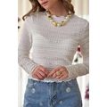 White Knit Jacquard Slim Fit Top