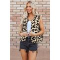 Black Leopard Print Sherpa Vest Coat