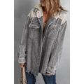 Gray Color Block Button Down Hooded Corduroy Ja...