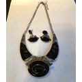 Black and Gold Enamel Bib Necklace and Earring ...