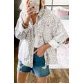 White Leopard Printed Flap Pocket Denim Jacket