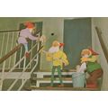 Toy Gnomes Cleaning Stairs Sliding Down Baniste...