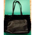 LaDiva DV Black Leather Faux Fur Handbag Large ...