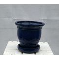 "Blue Ceramic Bonsai Pot - RoundAttached Humidi...