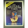 1984 Valvoline Turbo V Motor Oil Ad - One motor oil is proven safe for turbos