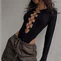 Women's Bodysuit Sexy Summer Openwork Slim Temp...