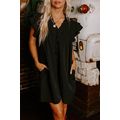 Black Ruffle Sleeve V Neck Frilled Shift Dress