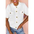White Gold Buttons Textured Sweater T Shirt