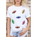 White Sequin Rugby Football Pattern Crewneck T ...