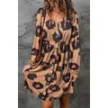 Leopard Print Button Front Bubble Sleeve Loose ...