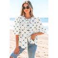 White Bowknot Print Front Knots Bubble Sleeve B...
