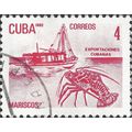 CUBA, SHIP, Fishing vessel and lobster, red-vio...