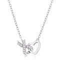 Rhodium Plated Pink CZ Interlocking Heart Ribbo...