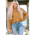 Exposed Seam Patchwork Bubble Sleeve Waffle Kni...