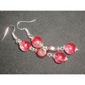 Vibrant pair large red & clear crackle & silver...