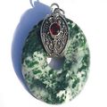 Sterling Silver Bali Green Moss Agate Donut wit...