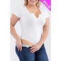 Plus Size Casual Split Neck Solid Short Sleeve ...