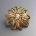 Gold Tone Rhinestone Flower Brooch