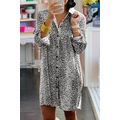 Long Sleeve Leopard Animal Print Shirt Dress