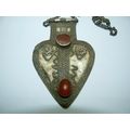 Antique Low Silver Turkoman Turkeman Heart Pend...