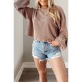 Khaki Cording Drop Shoulder Puff Sleeve Casual ...