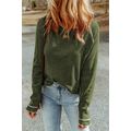 Green Textured Round Neck Long Sleeve Top
