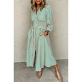 Green Stripe V Neck Zip Front Cinched High Wais...