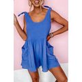 Blue Textured Knotted Straps High Waist Wide Le...