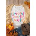 White Thankful Printed Crewneck Thanksgiving T ...
