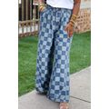 Dusk Blue Plus Size Checkered Seamed High Waist...